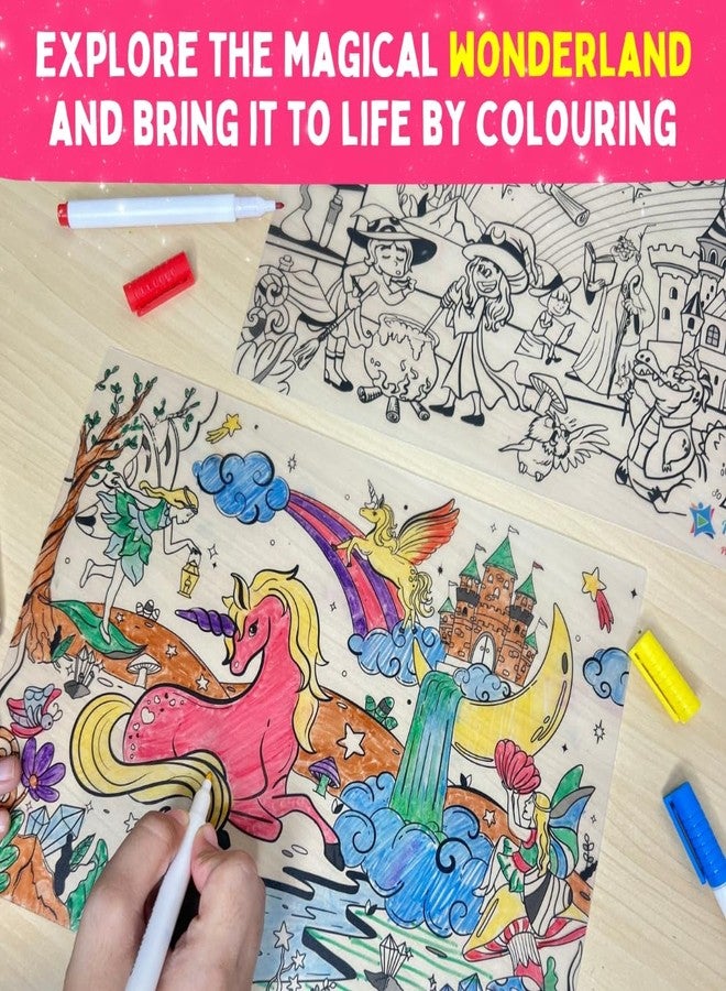 PepPlay Recolourables Mats - Magical Land, 2 Washable placemats, 6 erasable Markers & Microfibre Cloth, Mess-Free, Art, Travel-Friendly, Unicorn Gift for Girls Christmas gift for 3 4 5 6 7 years girls - Image 3